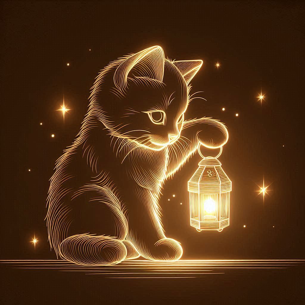 Kitty with lamp