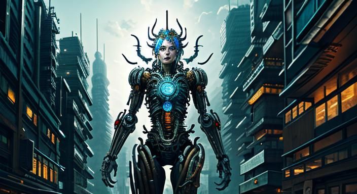 Biopunk Cityscape, Goddess , 

biomechanical