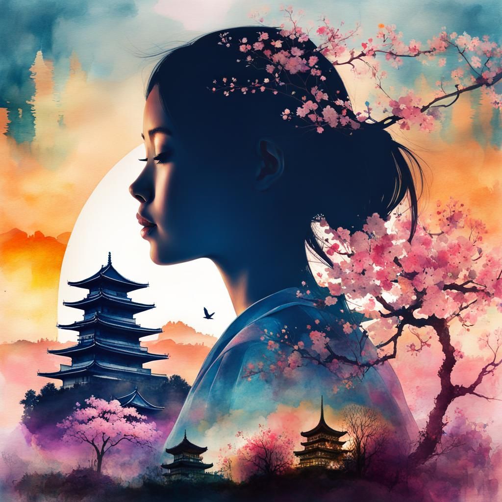 Double exposure: Japanese castle  by @Riangwalee