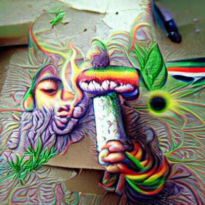 Psychedelic Marijuana Smoke Joint Art - AI Art