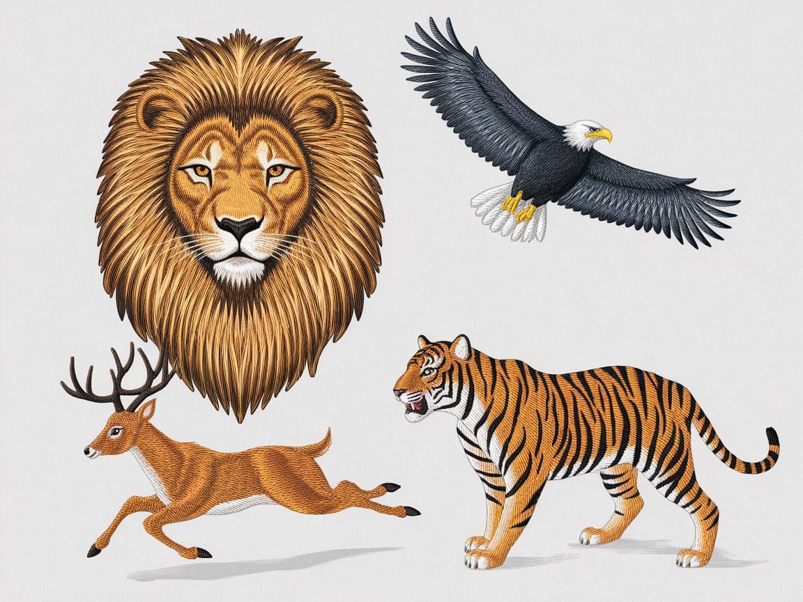 Embroidered Wildlife Scene in Vibrant Colors