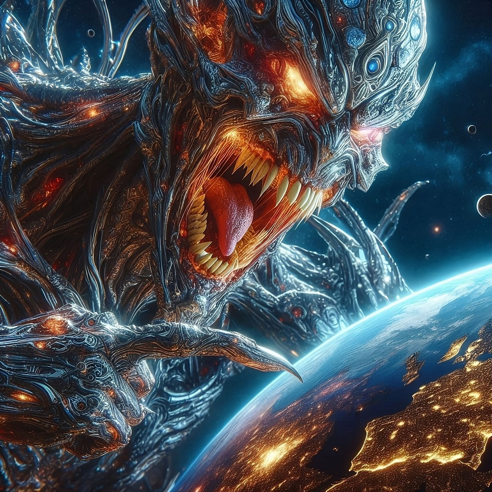 A alien laugh and point their finger at planet Earth (Upload...