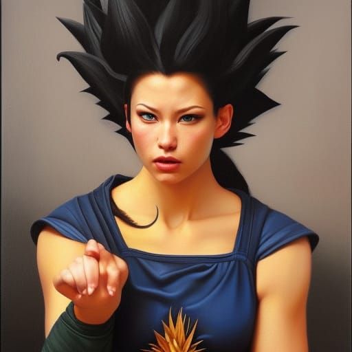 very realistic, very beautiful female normal saiyan, realist...