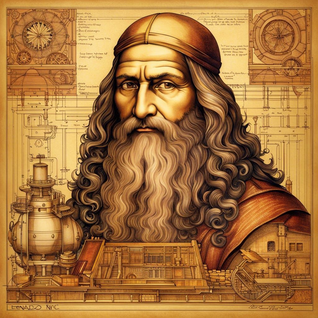 Imagine Leonardo da Vinci as an innovative tech guru, sketching out