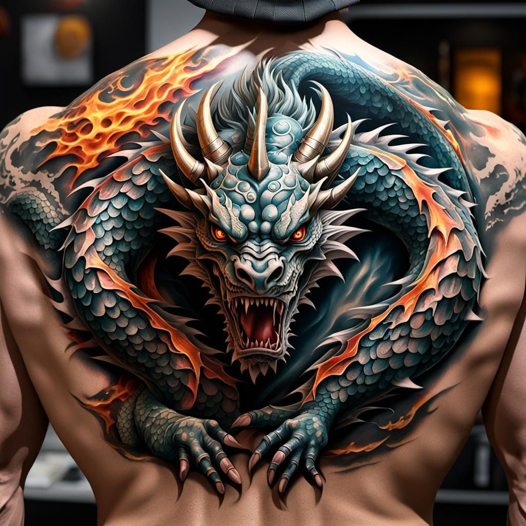 3D tattoo on wrestlers back of dragon going in our back , GeForce RTX ...