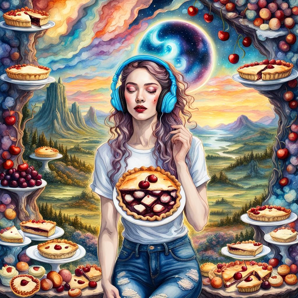 An alien landscape of majestic pies, surreal pies in a fantasy land in ...