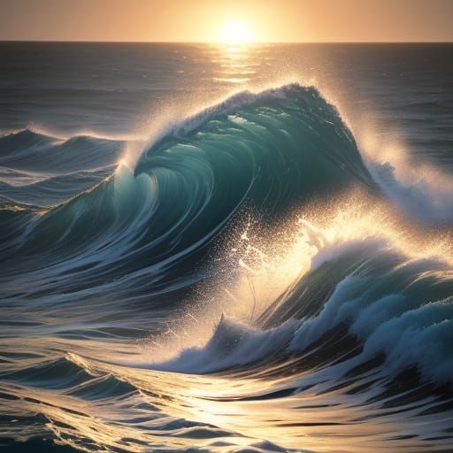 Hyperrealistic River Meets Sea at Golden Hour