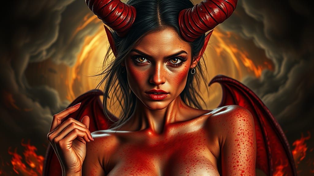 Surreal Goddess of the Underworld in a Flirtatious Stance