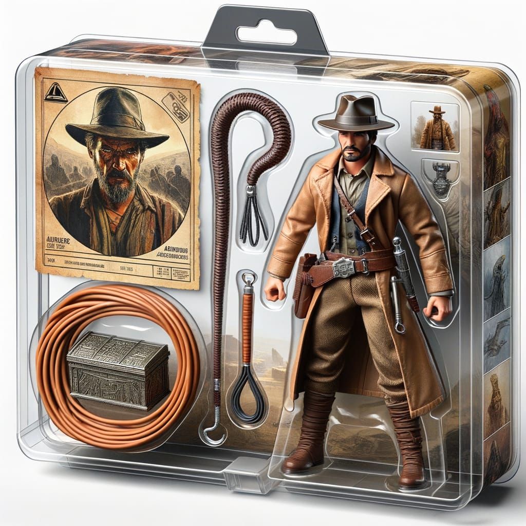 Create an image of Harrison Ford as a real-life action figure, like lesson: 'Idiana Jones' to give it ...  by @evinrude
