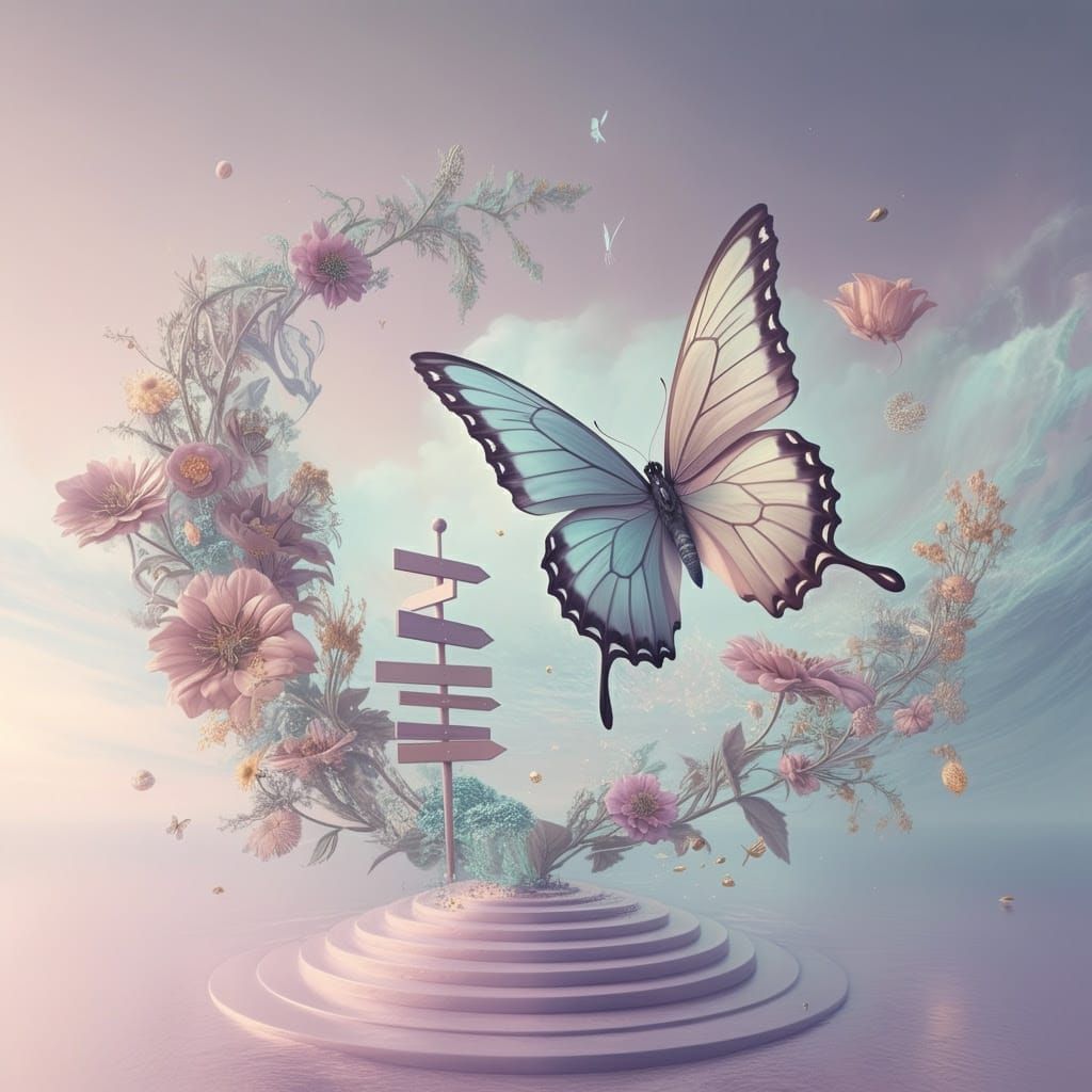 Butterfly in a Surreal Pastel Dreamscape