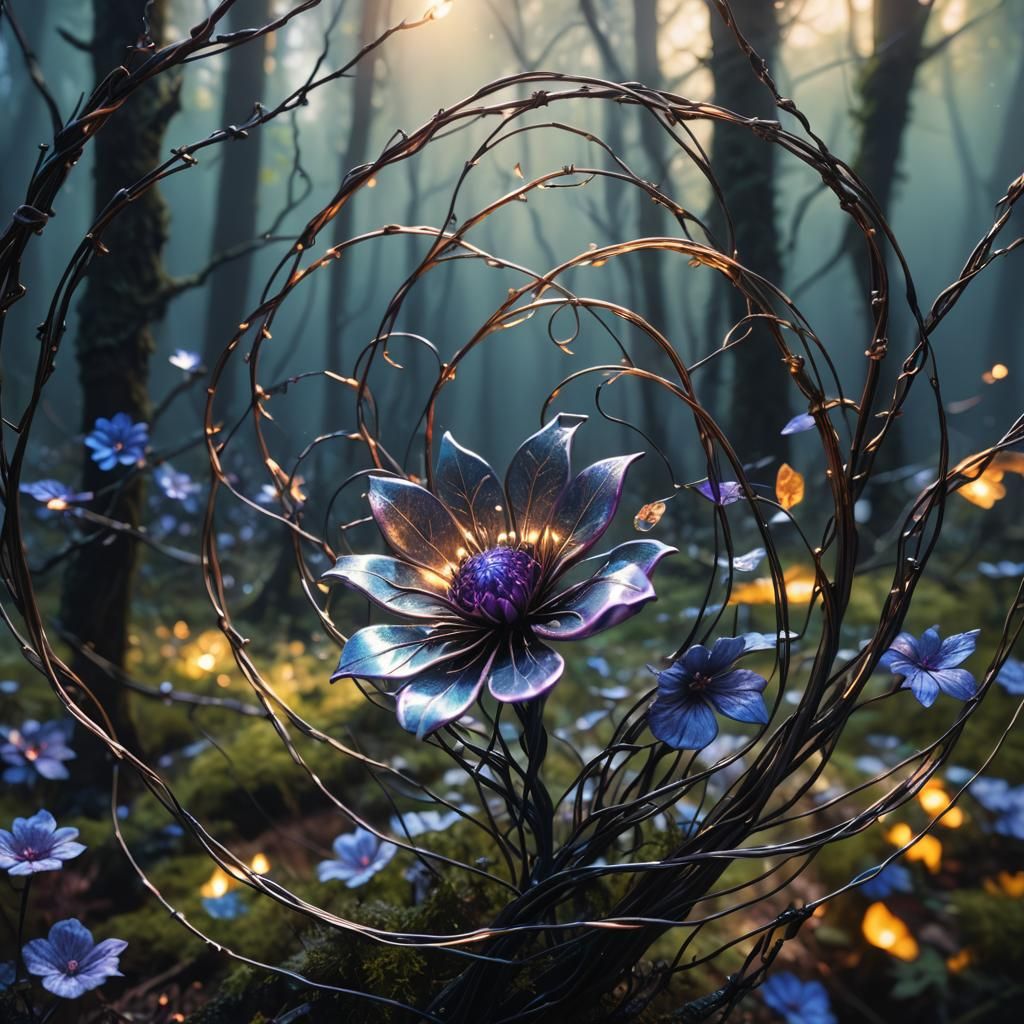 Mystical Iron Wire Flower in Ancient Forest