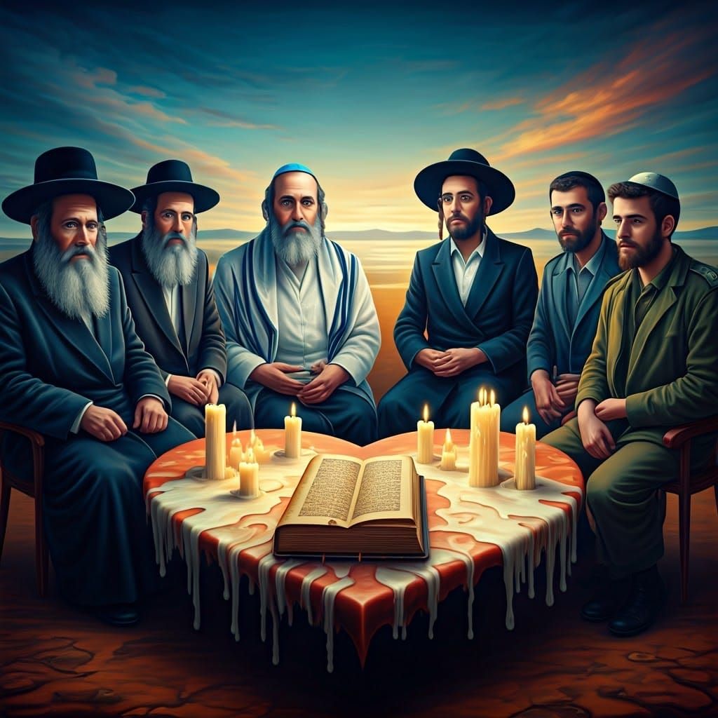 Eight Jewish Friends Gather Around a Heart-Shaped Table in a...