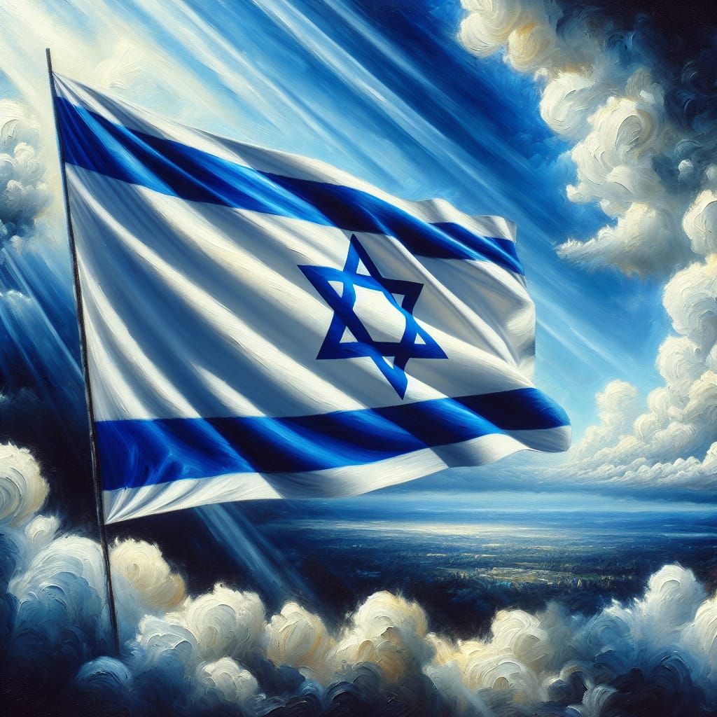 Inspirational Israeli Flag Oil Painting with Star of David