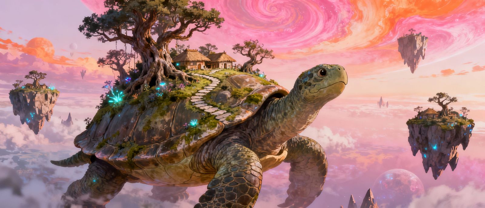 A colossal, ancient tortoise with an entire ecosystem growing on its back, including a miniature forest ...  by @keith