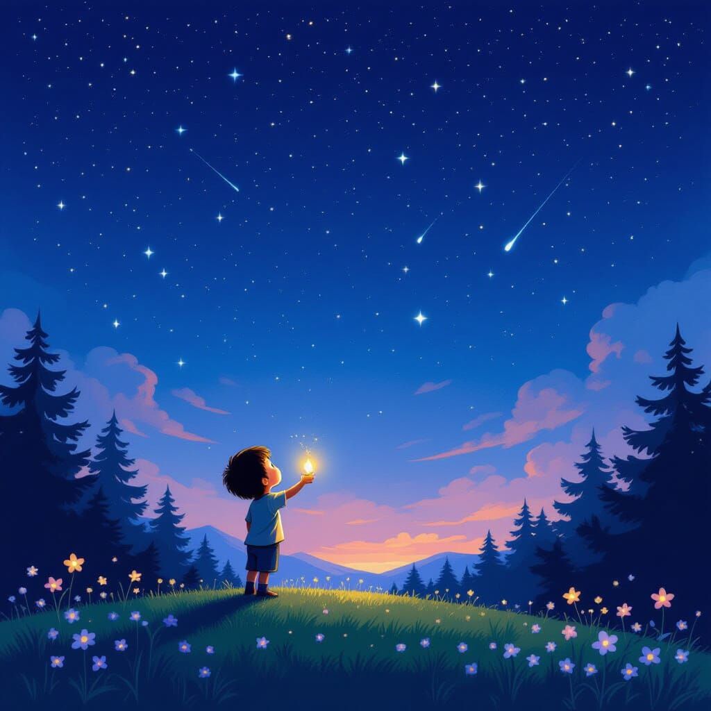 Child Under Sparkling Starry Sky, Syd Mead Style