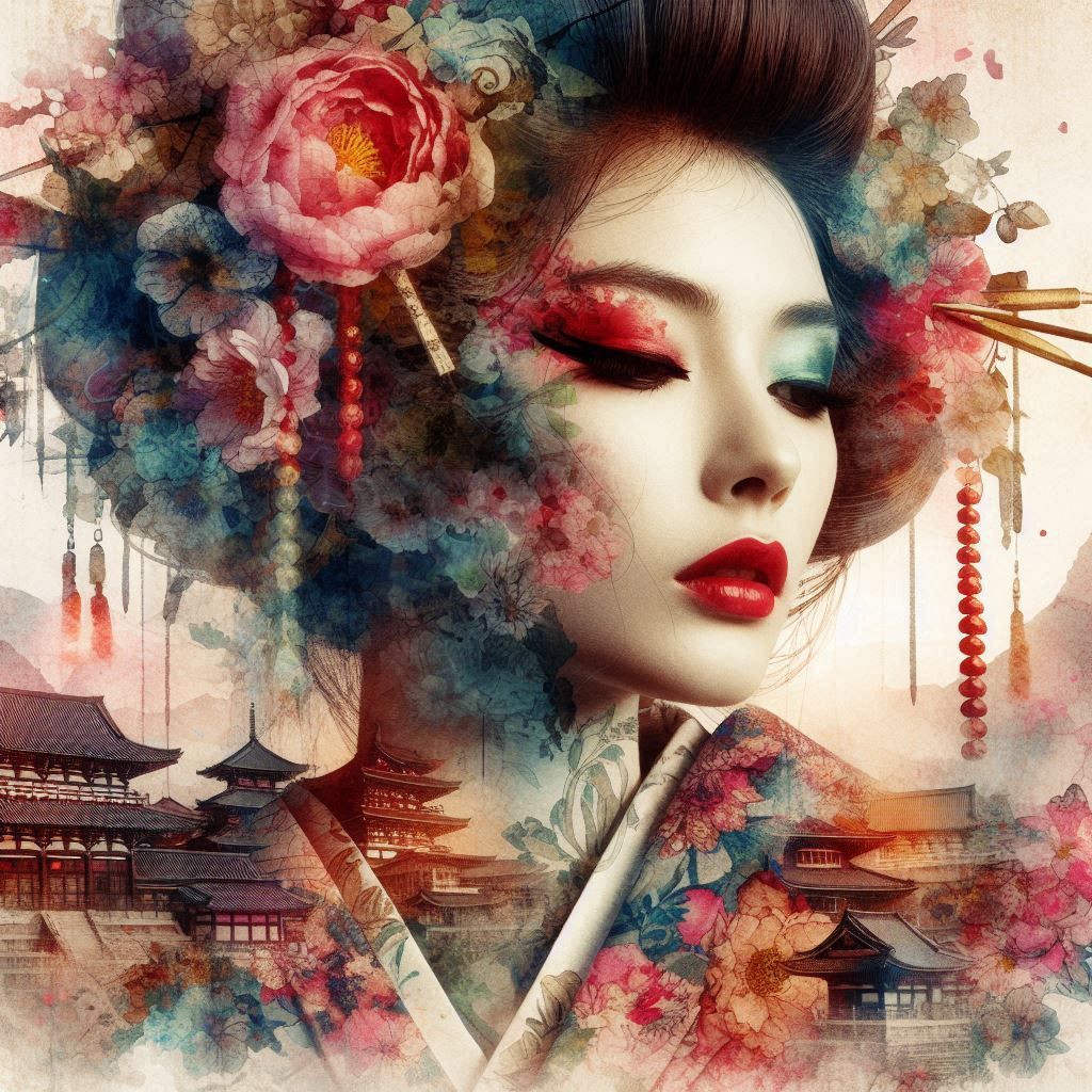 double exposure beautiful fantasy DALL-E 3 portrait landscape..