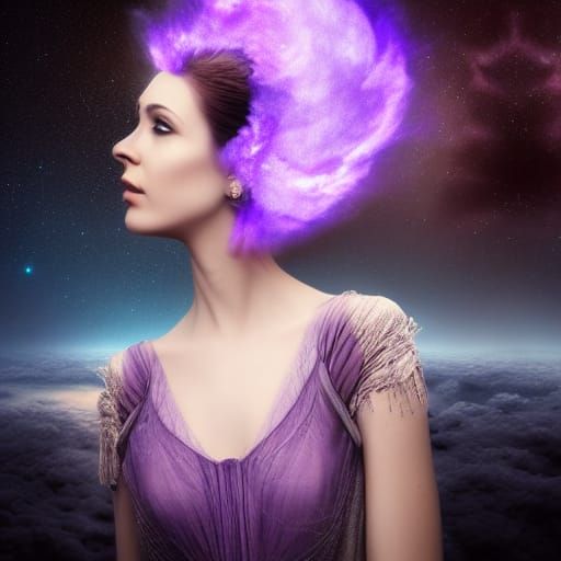 purple fire on a woman head