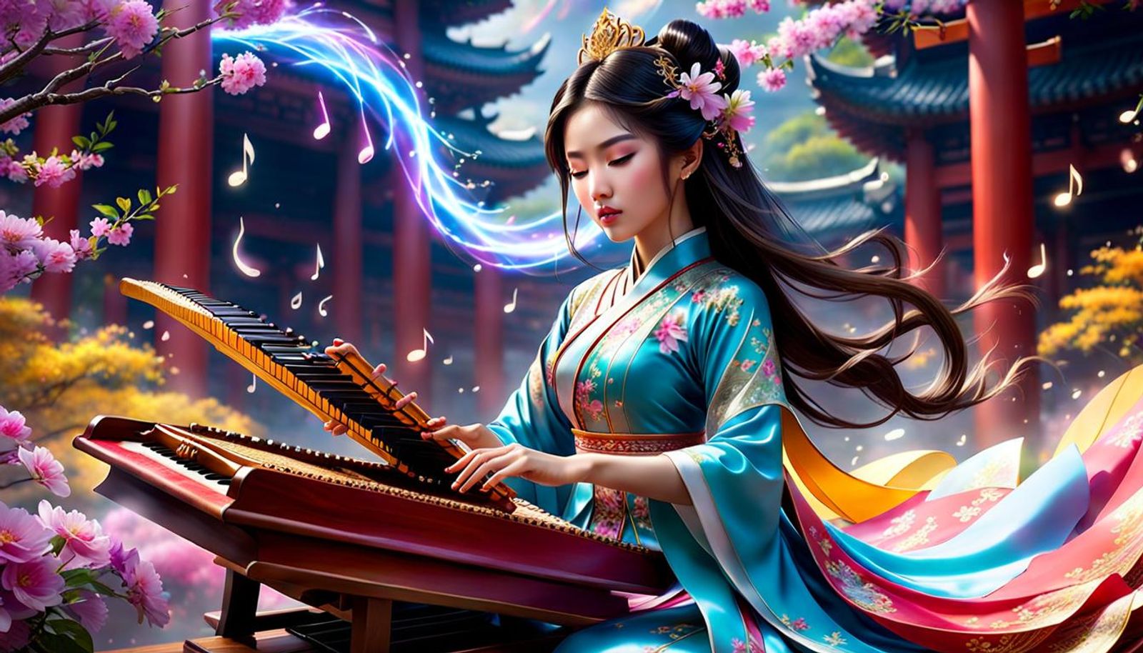 beautiful asian girl playing koto music - AI Generated Artwork ...