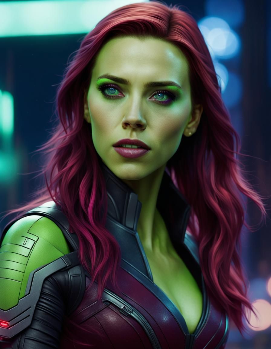 Scarlett Johansson as Gamora at the capital city of a planet - AI ...