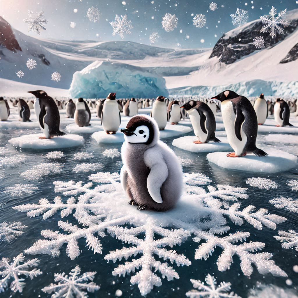 A penguin chick on a snowflake