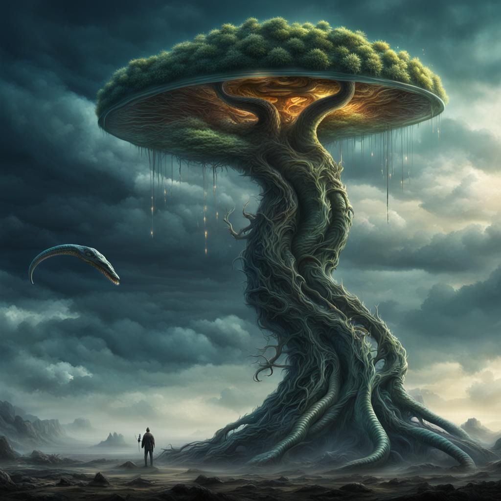 Half tree half eel hybrid alien very beautiful with ambition...