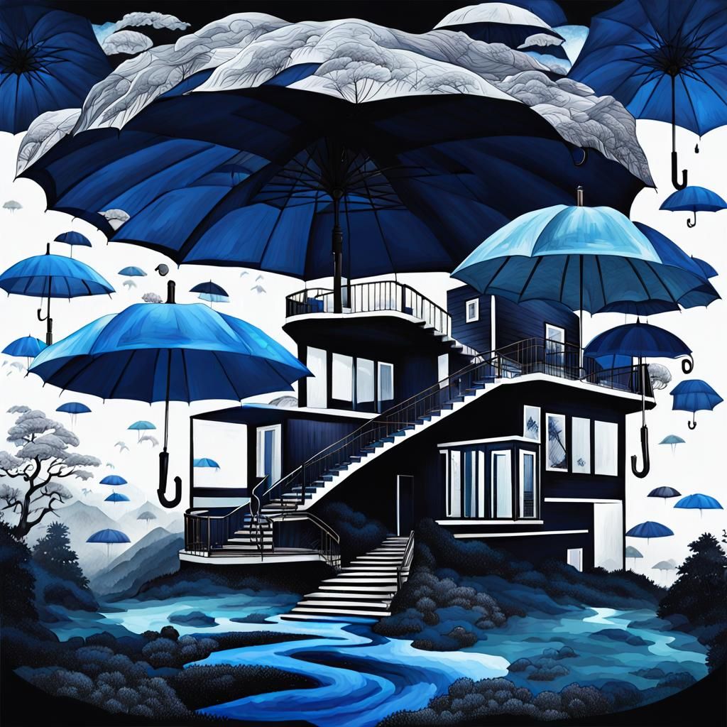 ○DARK BLUE CLEAR BLUE GREY BLUE BLACK UMBRELLA FIGURE COLLEC...