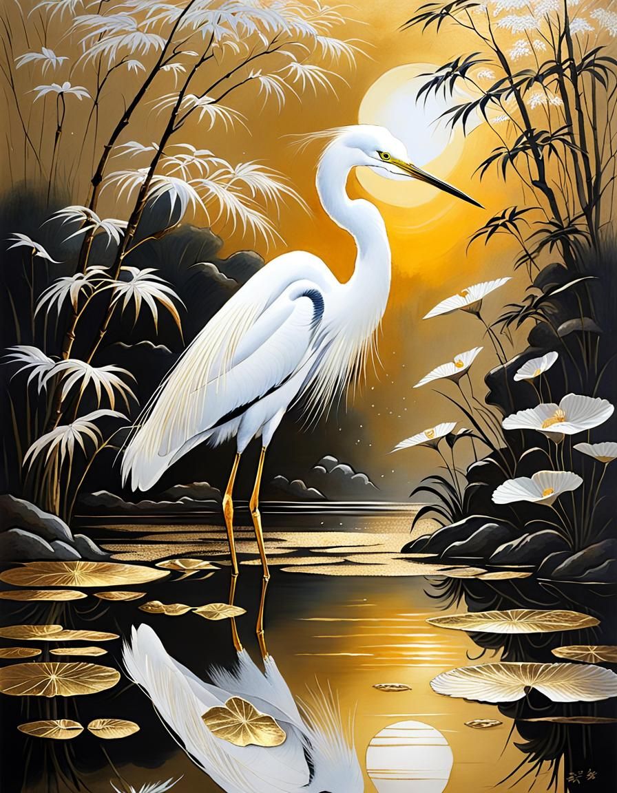 An Egret Gold Leaf Painting  by @Jim B