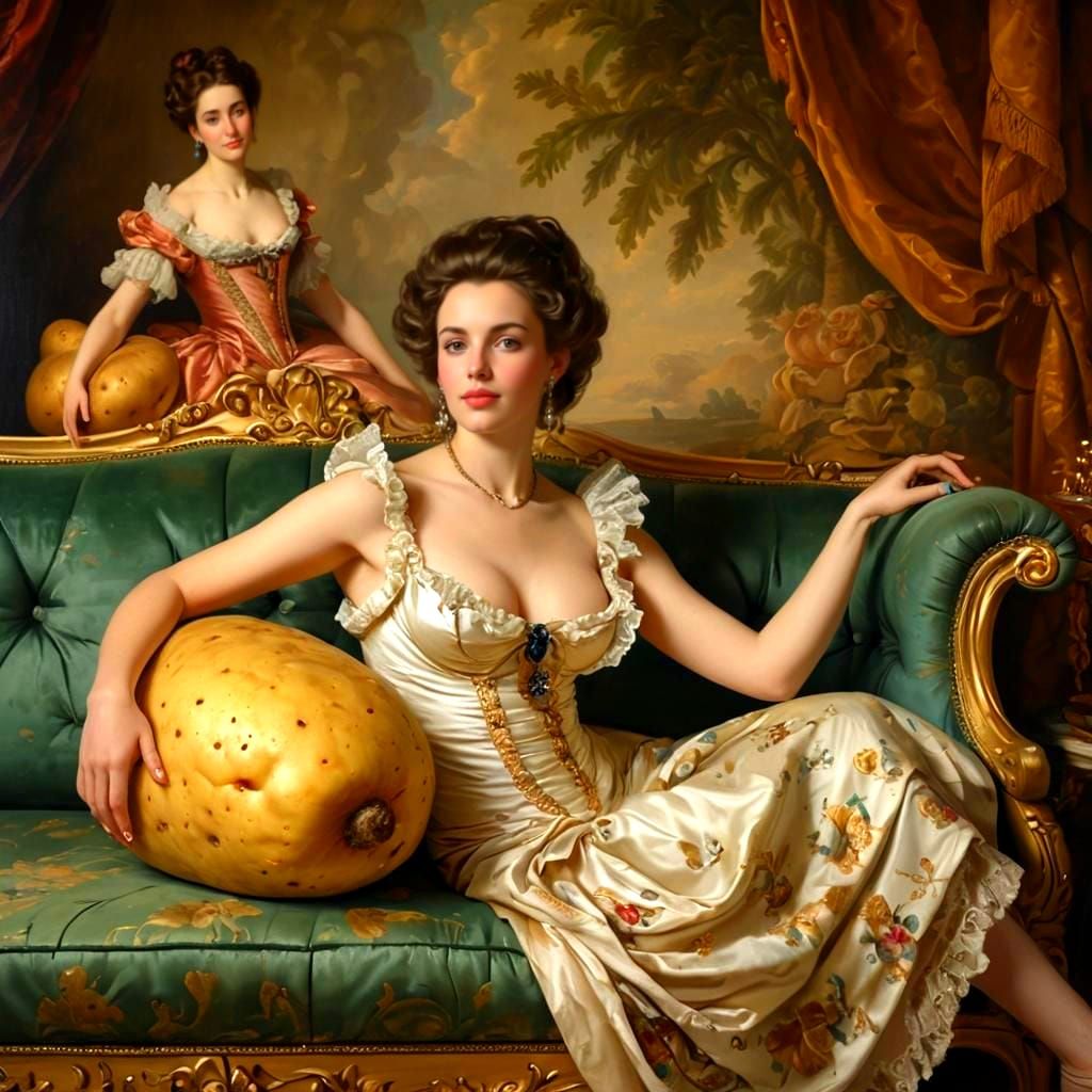 Baroque Lady Enjoys a Humorous Moment with a Gigantic Potato...