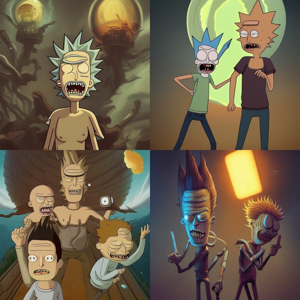 Beavis and Butthead in the style of rick and morty, highly d...