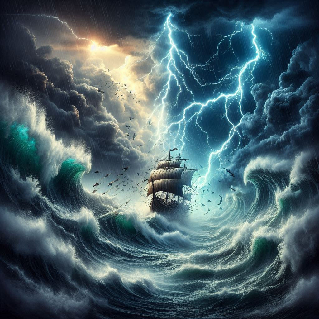 Violent thunderstorm at sea