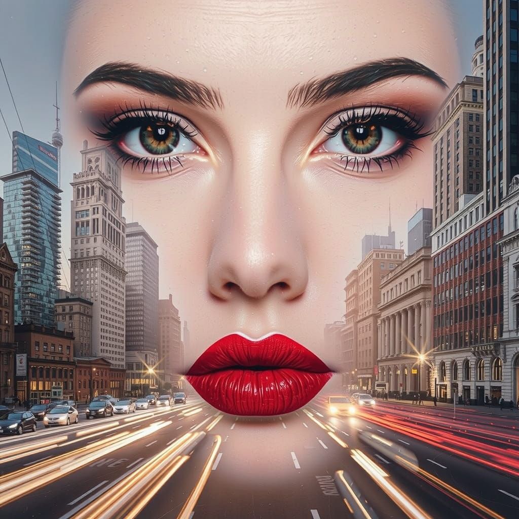 Elegant Woman in Urban Dreamscape