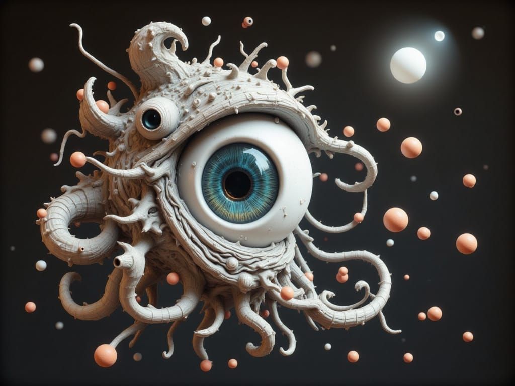 Biomechanical Eyeball Sculpture Blends Animal and Nature