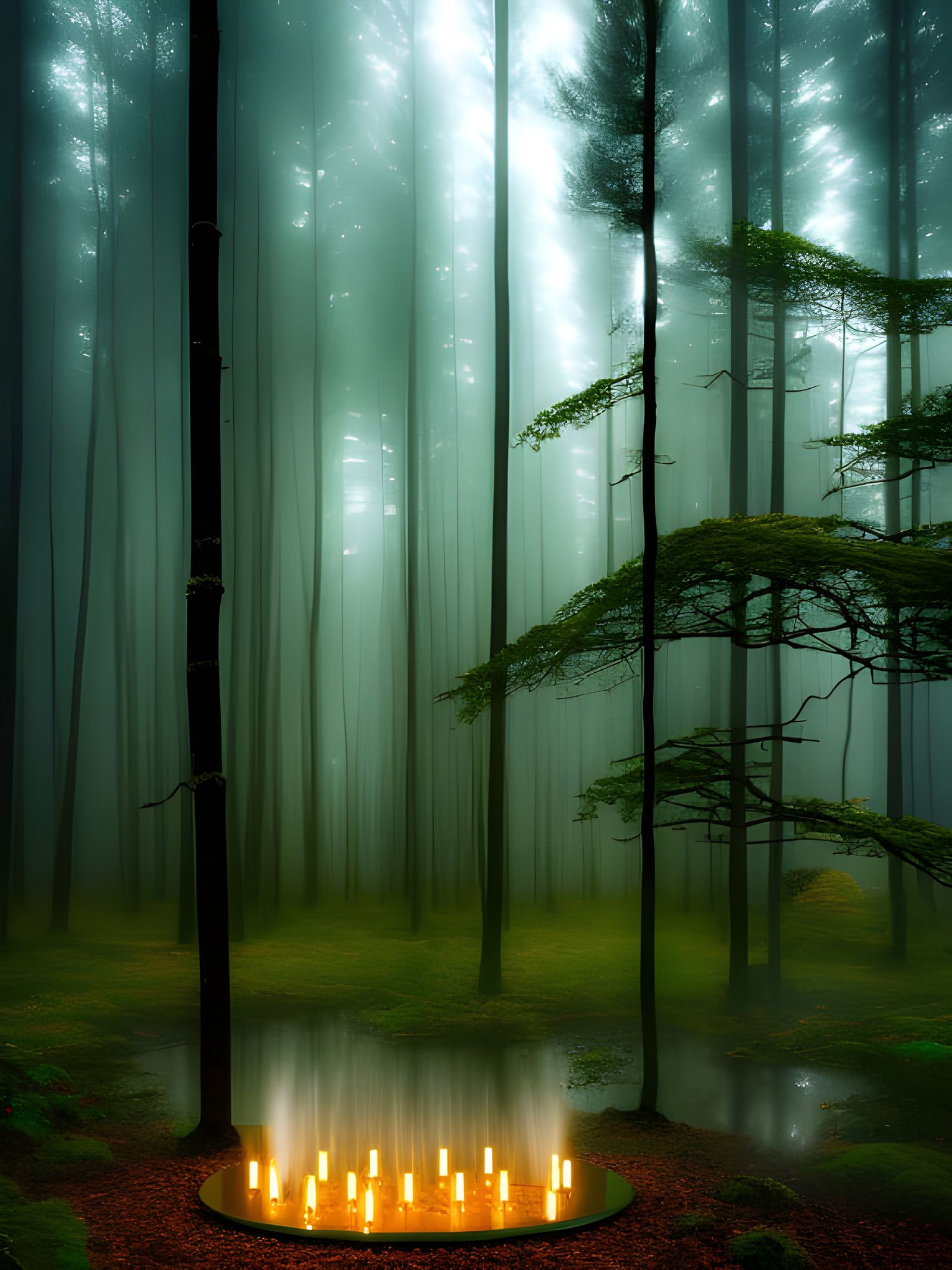 Sorceress Scrying Mirror in Dark Forest: Anime CGI