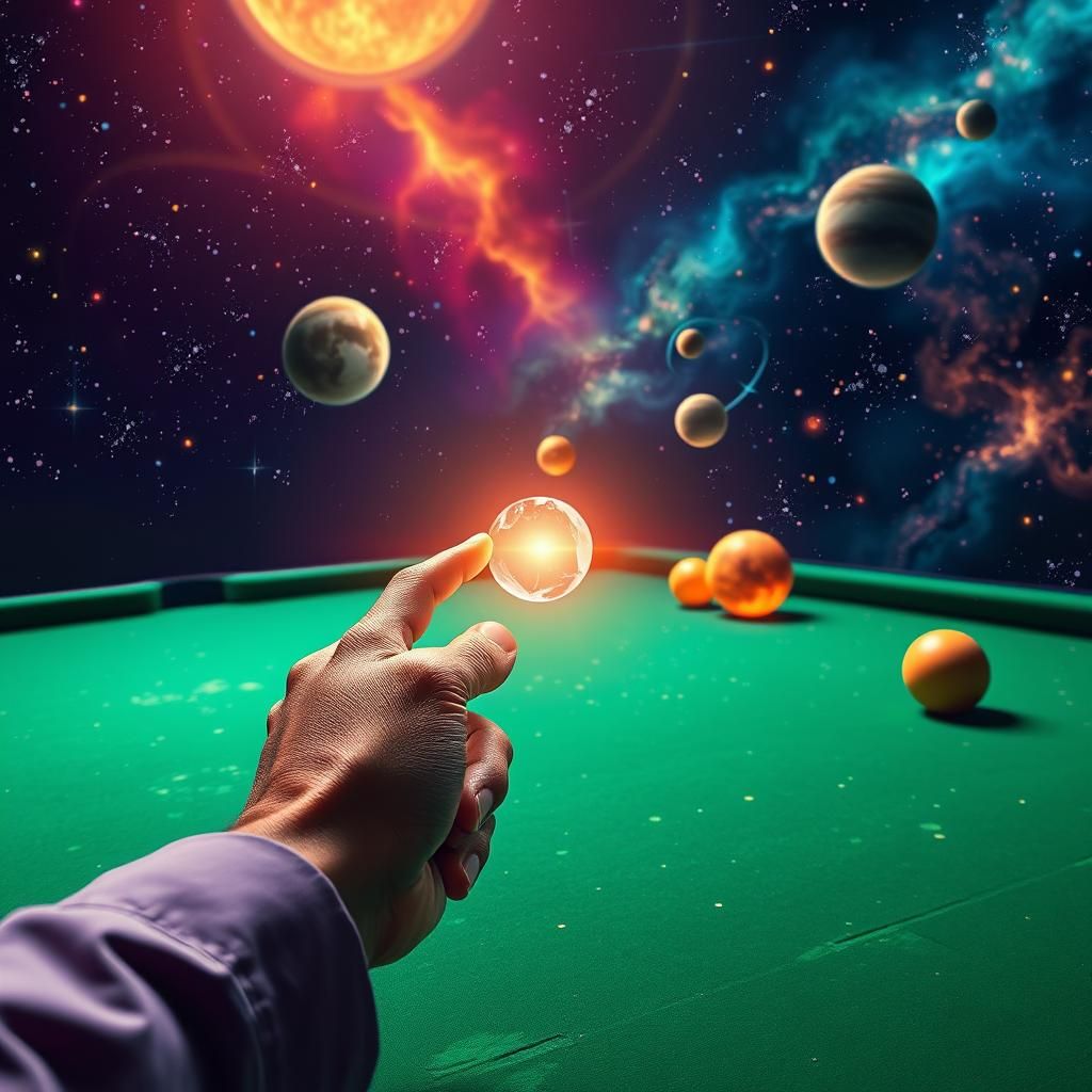 Cosmic Snooker Table with Planets in Sci-Fi Style