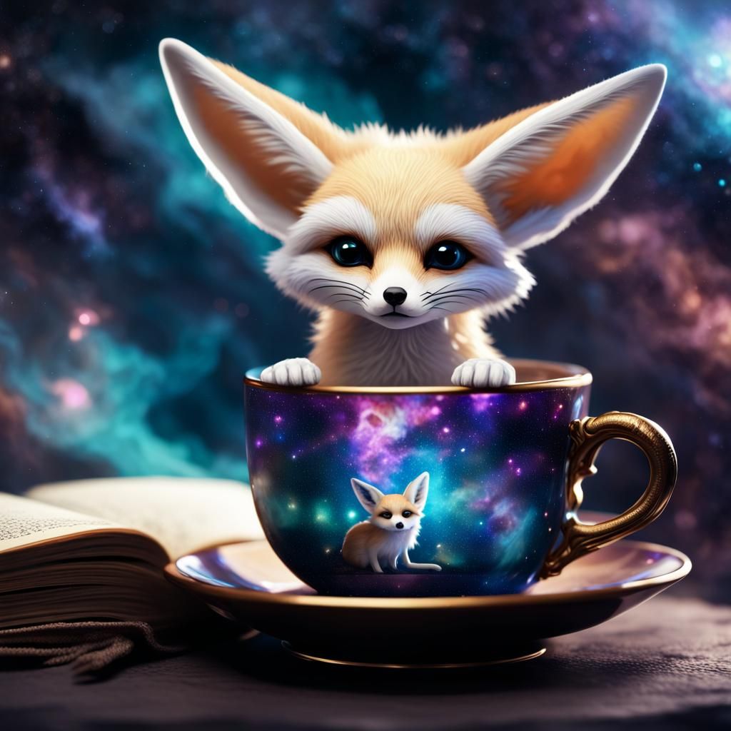 Concept Art), (Intricate_mini fennec fox, hanging out of a galaxy