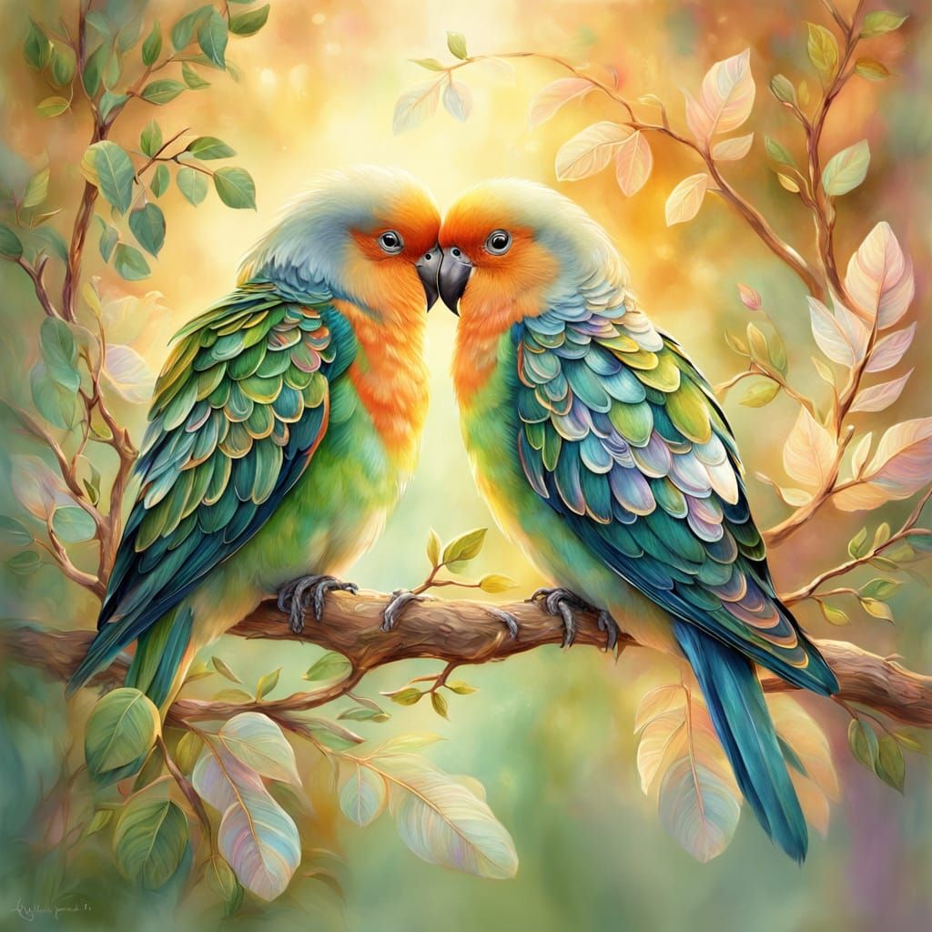 Lovebirds on a branch  by @TravellerUK