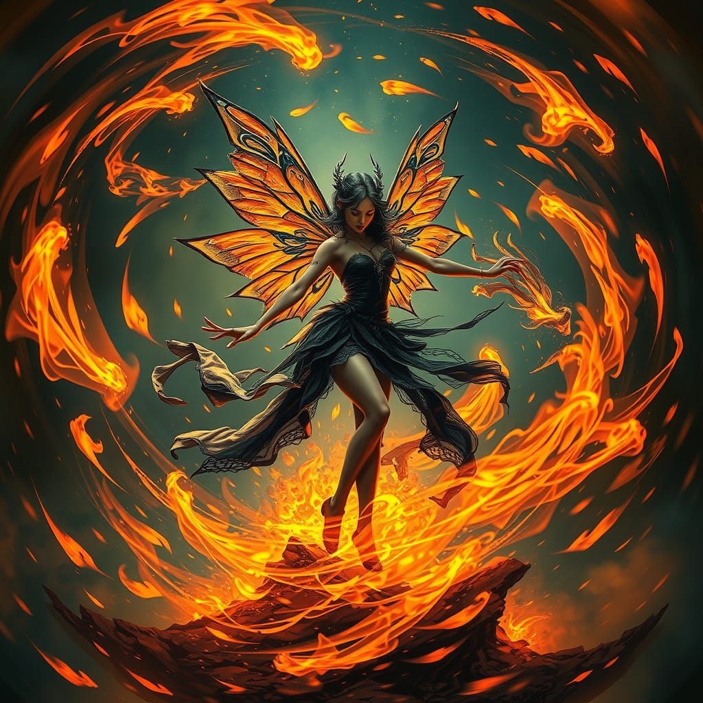 fairy plays with fire  by @Amora