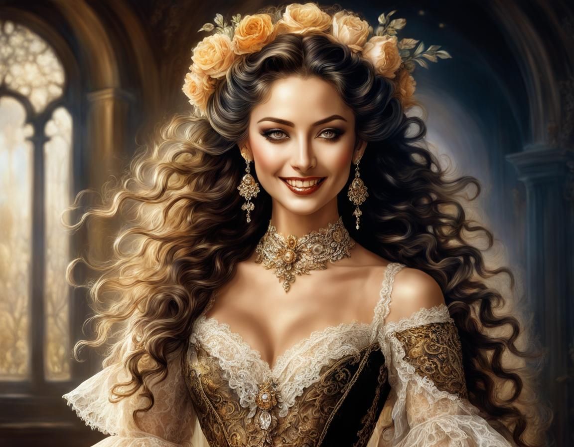 Sensual Mestizo Goddess in Rococo Splendor