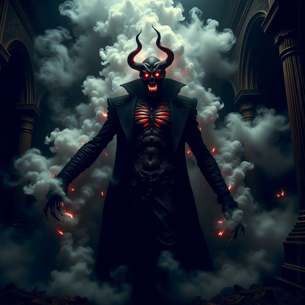 <lora:Thriller Fantasy V2:1.0> Evil DBD Wraith made up of smoke with glowing holographic iridescent spots" wild evil eyes dynamic pose DBD...