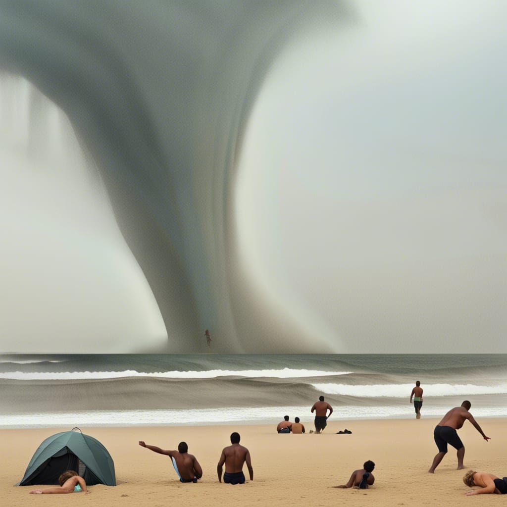 people swimming at the beach getting swept up by a giant wat...