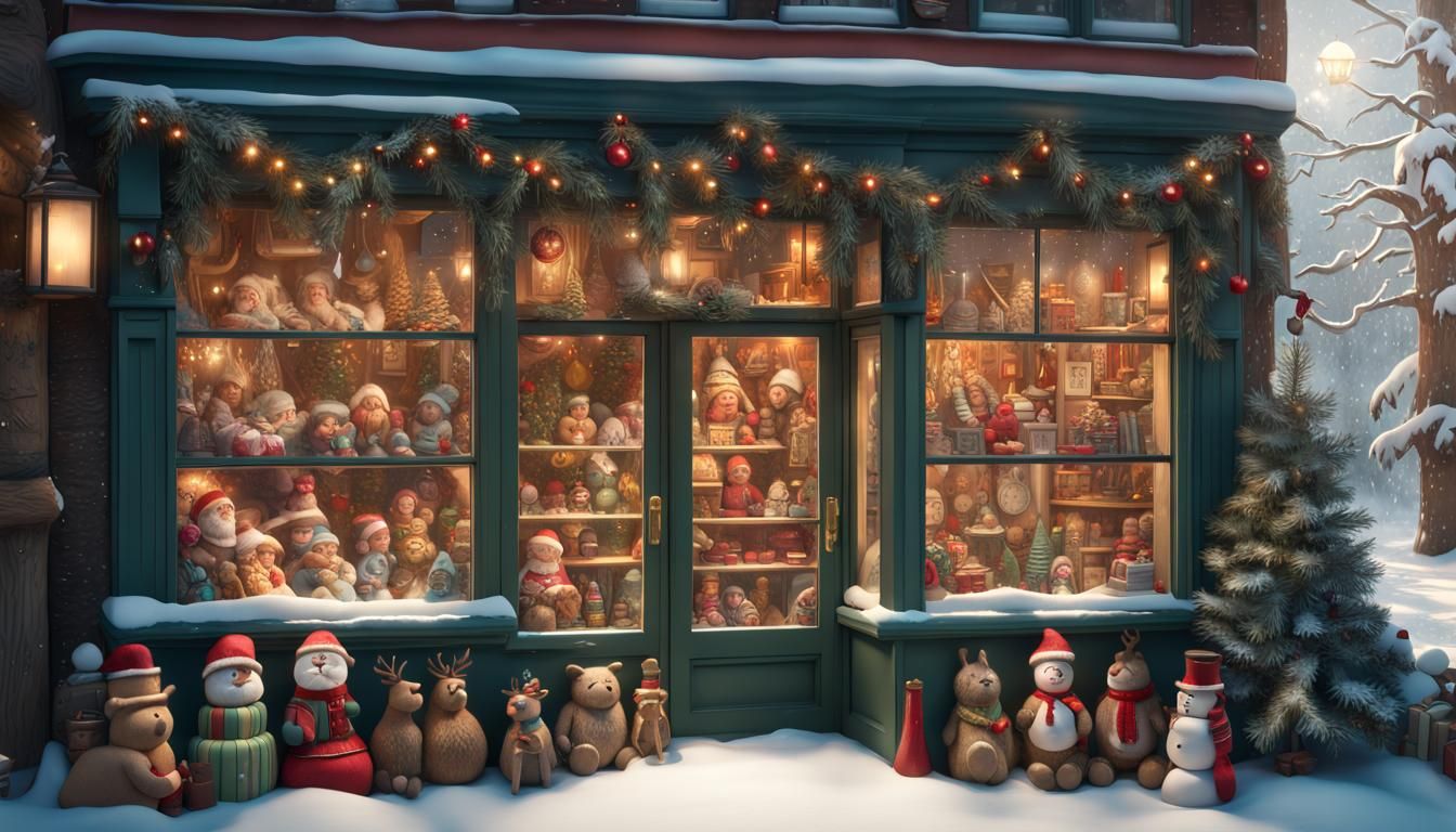 Holyday toy shop Windows; bearable; Christmas time; jingle bells; hyperdetailed; hyperrealistic; snow; ...  by @ppeti