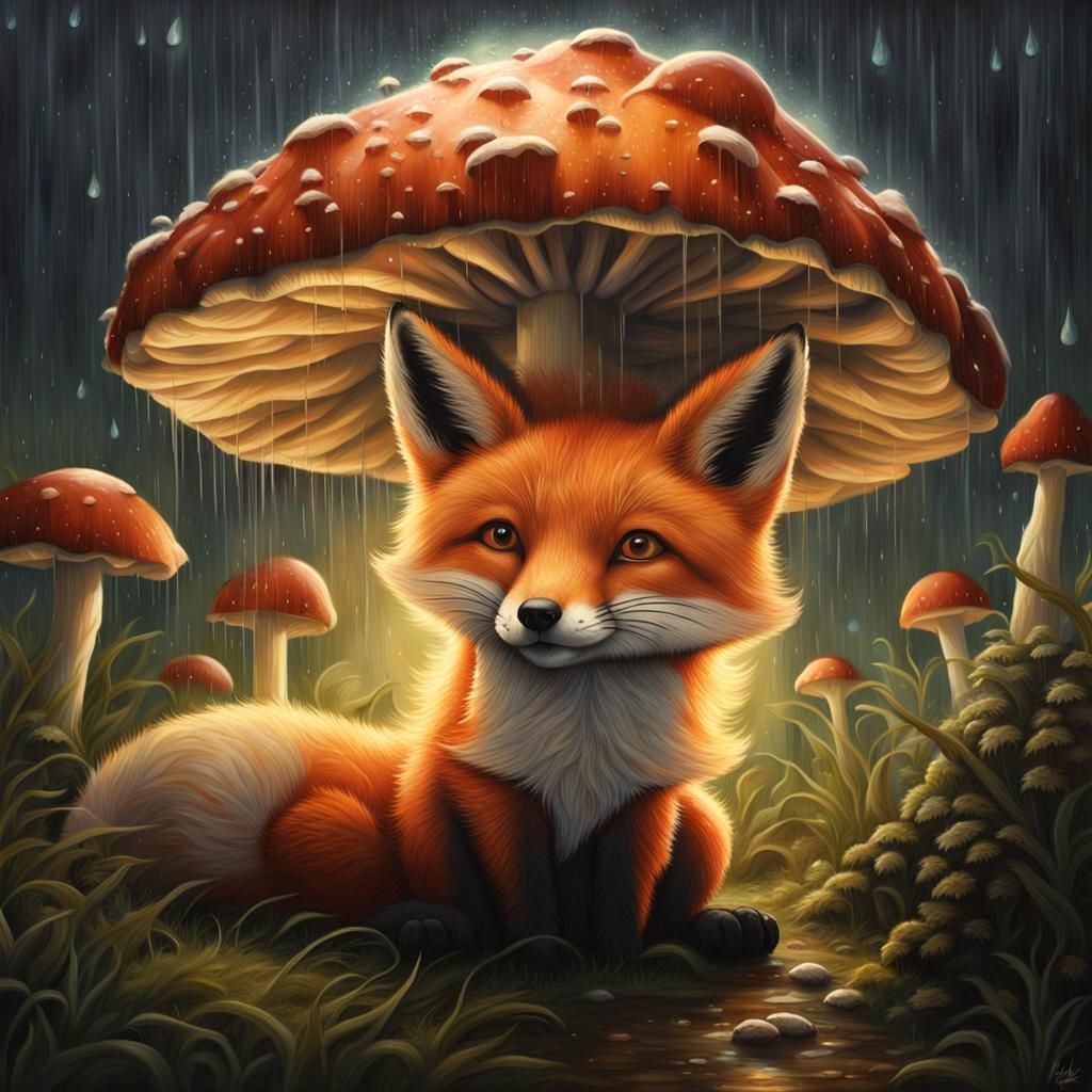 FOX UNDER MUSHROOM 2 - AI Generated Artwork - NightCafe Creator