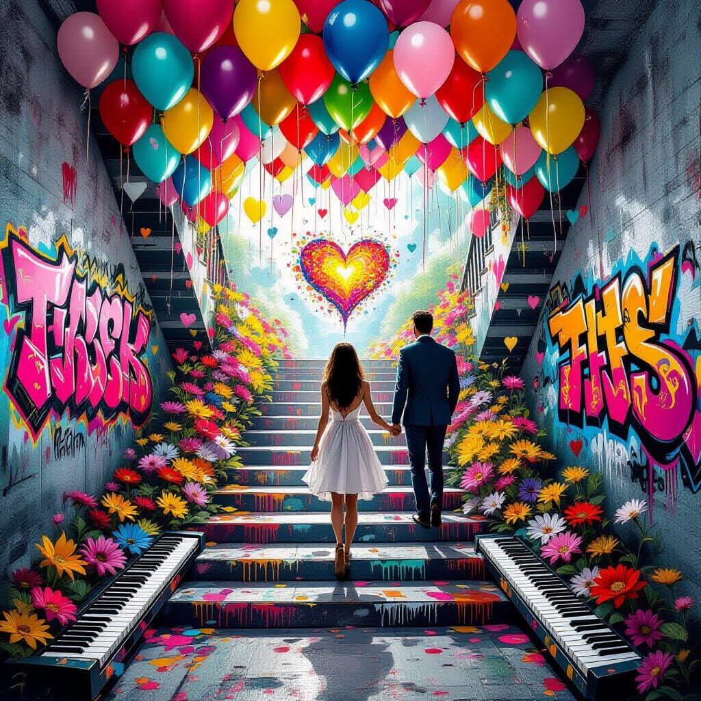 Graffiti Art: Woman's Heart with Stairs