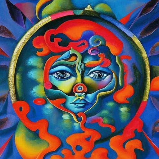 A colorful surreal fantasy painting of The Face of Growth as...