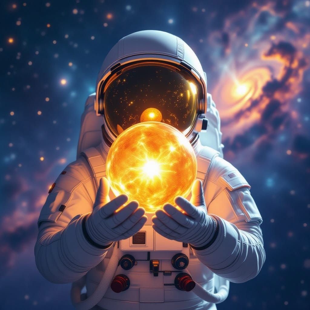 Astronaut Holds Sun in Cosmic Digital Painting