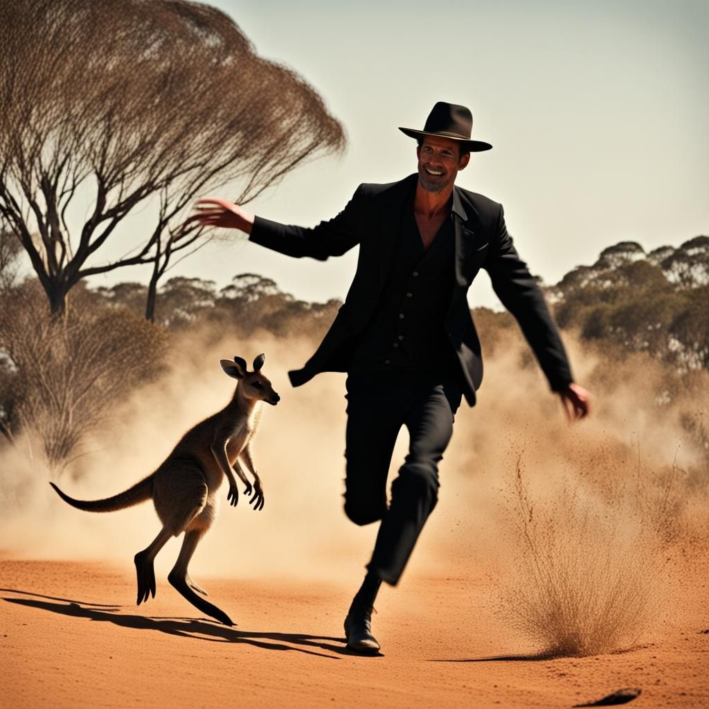 Kangaroo and Cub Chase a Figure