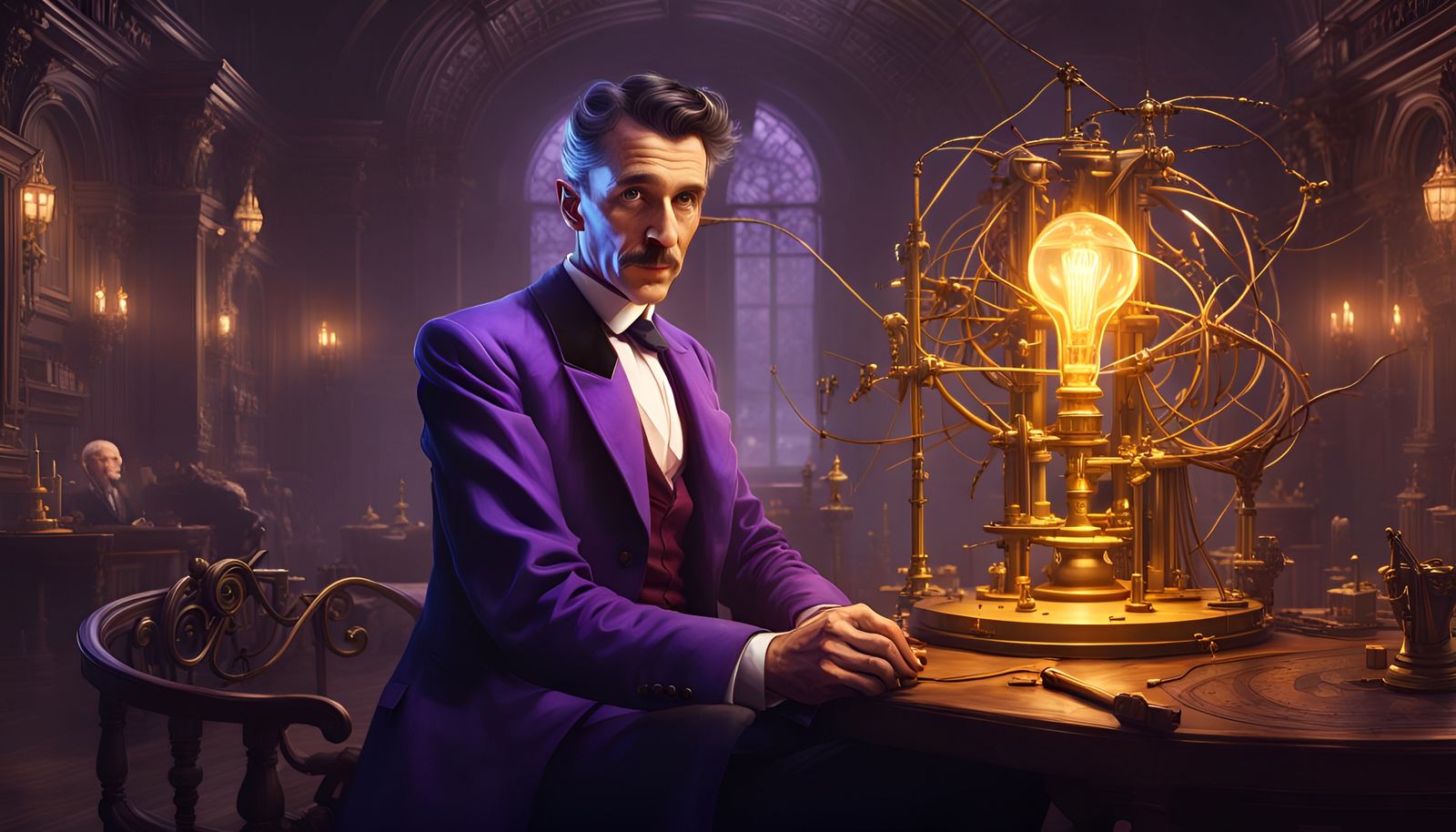 nikola tesla trying to convince people about a crazy idea. a...