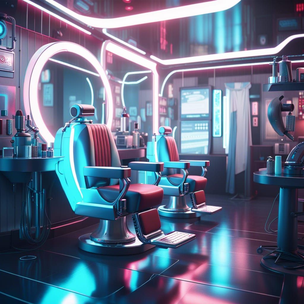 A futuristic barber shop - AI Generated Artwork - NightCafe Creator