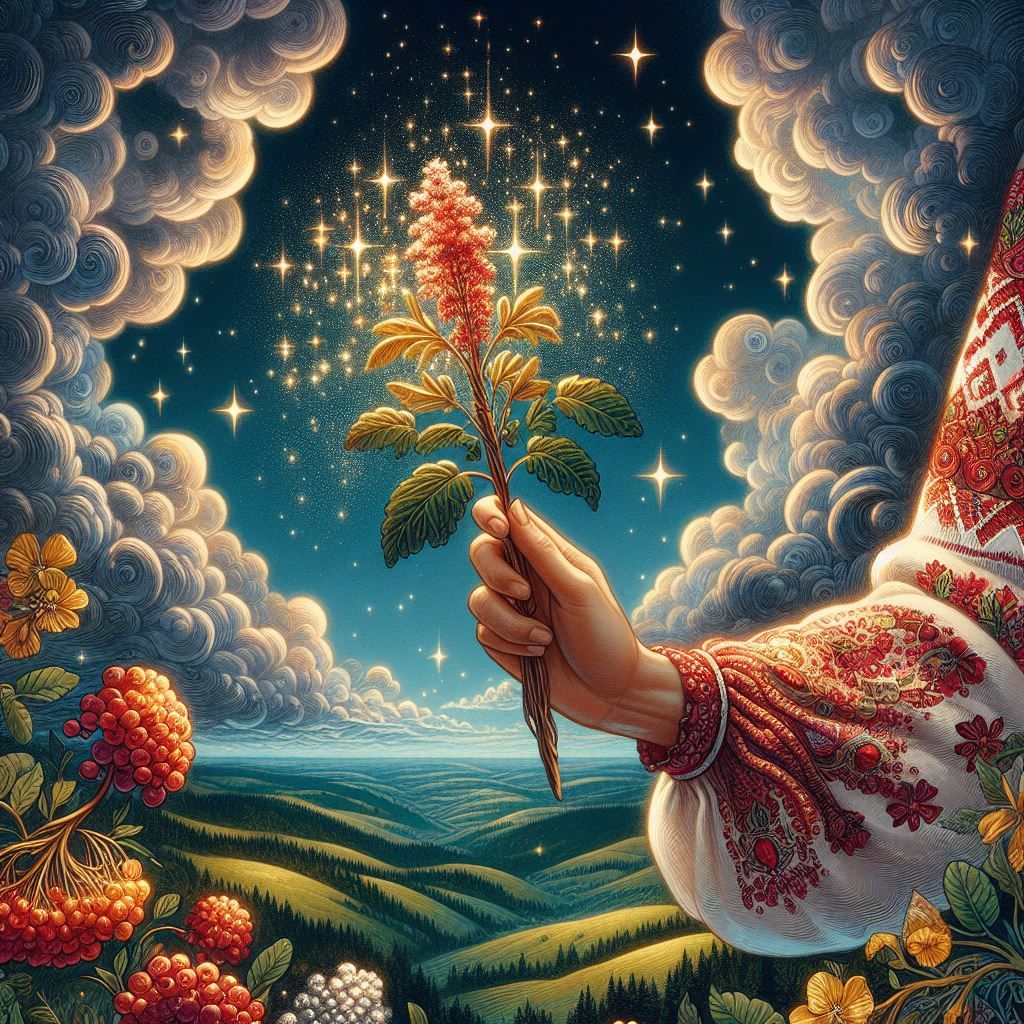 Wands Ace R arm with Blossoms, berries on side