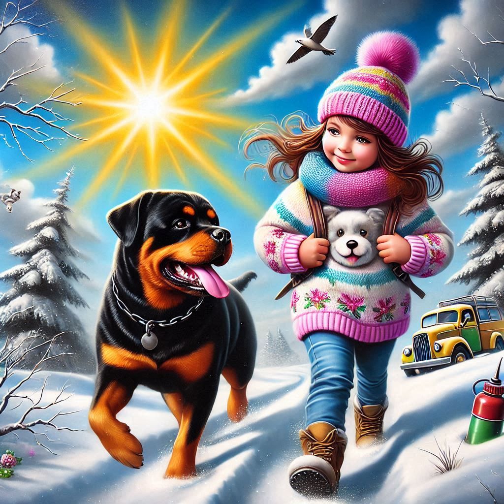 Rottweiler and a girl.